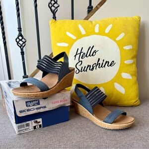 Skechers Denim Blue Wedge Sandals.  Size 8. Worn once.
